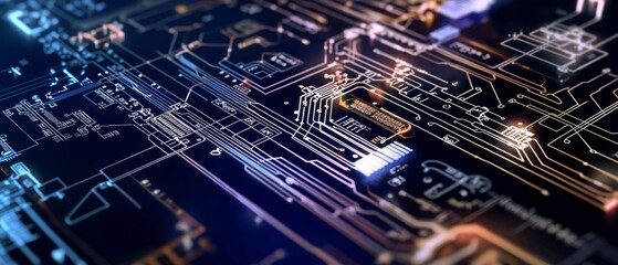 Tech blueprint with circuit diagrams, Generative AI