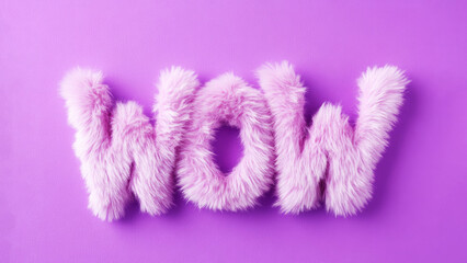 The word 'WOW' is crafted from soft, fluffy purple letters on a matching purple background, evoking a sense of amazement and delight.