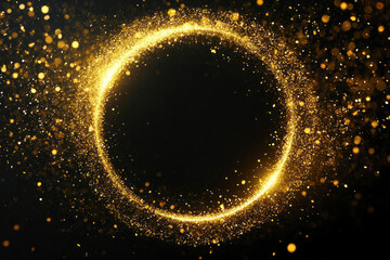 A shimmering, golden circle made of sparkling particles, set against a black background, creating a sense of celebration and grandeur.