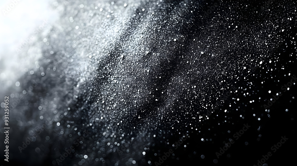 Poster close-up of fine droplets creating a textured, dark background.