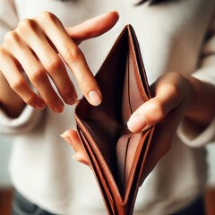 bankruptcy economic financial concept. Person open his empty wallet without money to pay debt in payday