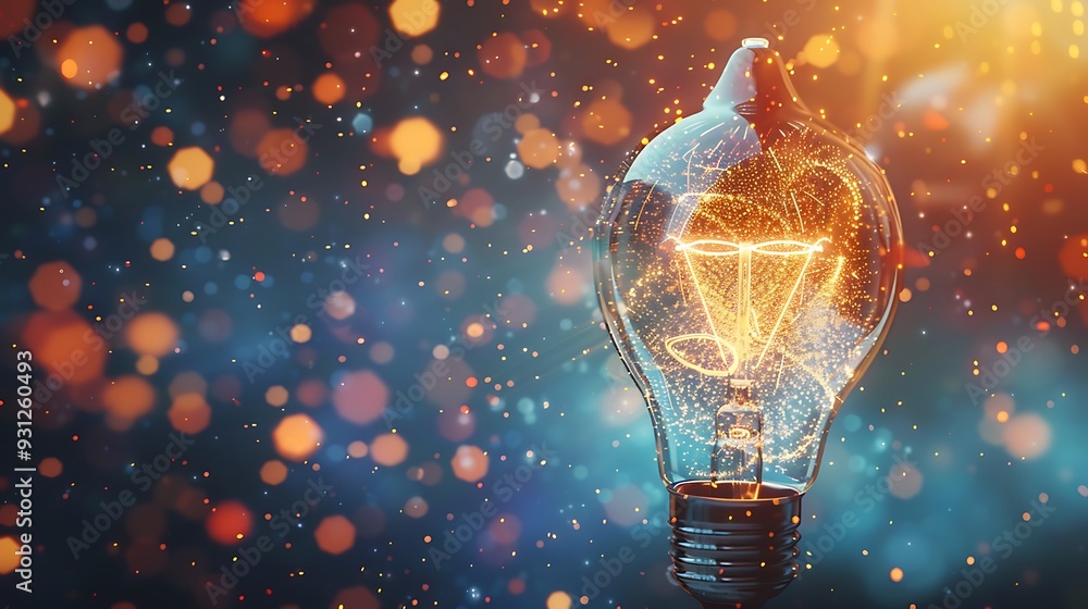 Poster glowing lightbulb representing creativity, innovation, and new ideas. the warm glow and intricate de