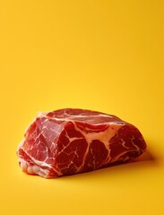 Fototapeta premium Jamon Iberico on Vivid Bold Background, Minimalistic Gourmet Still Life