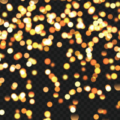 Obraz premium Glowing golden bokeh lights on a dark background, festive atmosphere. Vector