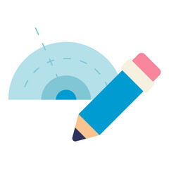protractor tool and pencil flat icon