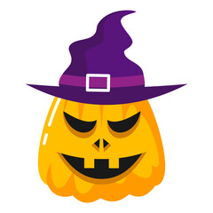 Halloween Pumpkin With Witch Hat Illustration