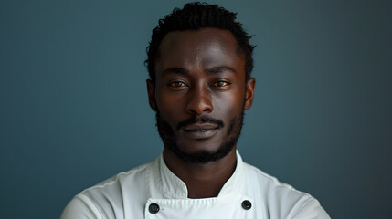 Fototapeta premium Professional Multi Ethnic Chef Posing in Cobalt Blue Studio