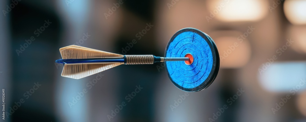 Poster a dart hitting the bullseye, symbolizing precision and focus in competitive games and target practic