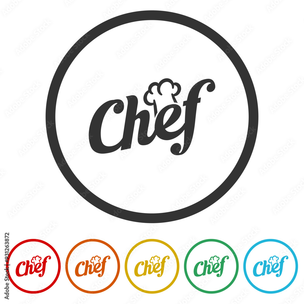 Poster chef word icon. set icons in color circle buttons
