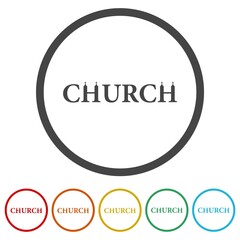 Christian church icon. Set icons in color circle buttons