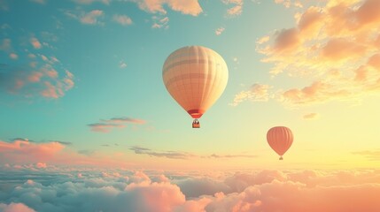 Fototapeta premium Hot Air Balloons Soaring Through the Sky against a whimsical sky, creating a delightful and fantasy-inspired scene
