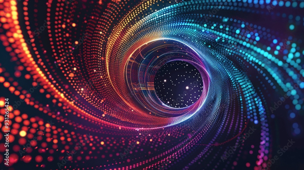 Poster Swirling Vortex of Glowing Lines and Dots with Vibrant Color Patterns