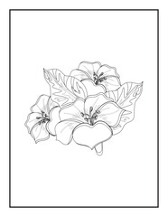 Flower coloring book Page. Doodle pattern in black and white. simple and minimalistic morning glory flower logo, line art style. black and white line art. white background