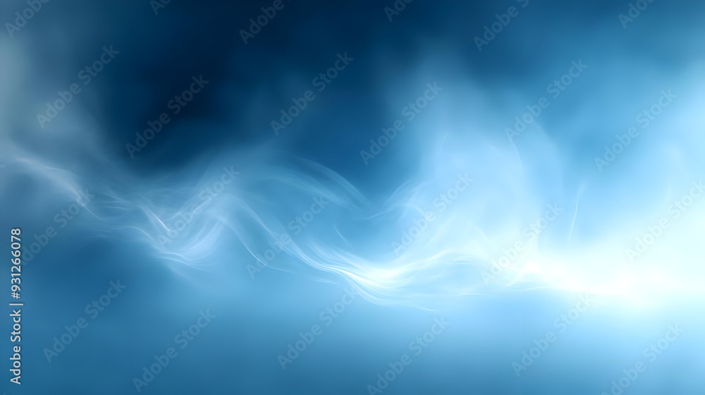 Poster ethereal blue mist with flowing patterns and soft lighting.
