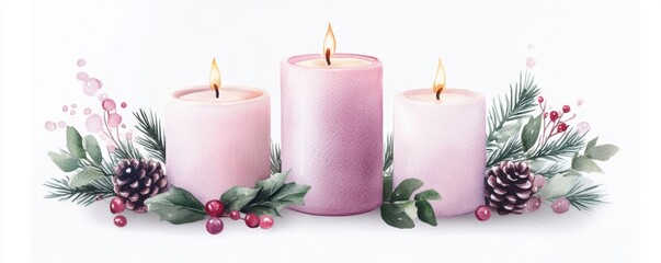 festive candles glowing softly against a white background
