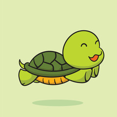 Happy Turtle Jumping and Running  Cartoon Flat Color Illustration