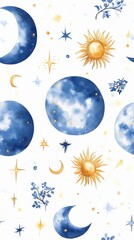 Naklejka premium Intricate blue Boho mandala pattern in watercolor style, seamlessly repeating on a white background
