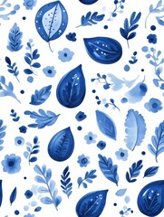 Intricate blue Boho mandala pattern in watercolor style, seamlessly repeating on a white background