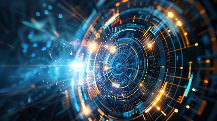 Fototapeta premium Abstract Futuristic Technology Background with Glowing Lines and Circles