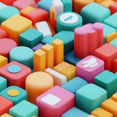 Fototapeta premium Digital marketing analysis, social graphs and analytics icons, 3D illustration