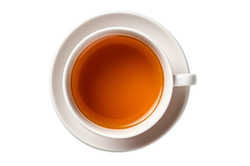 Top view cup of tea on transparent background