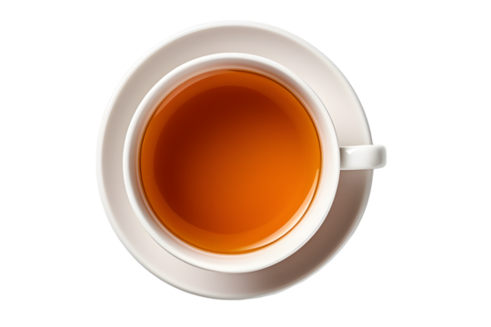 Top view cup of tea on transparent background