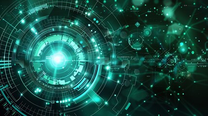 Obraz premium Abstract Digital Interface with Glowing Green Lines and Circles