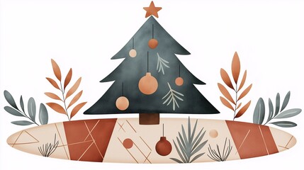 Bohemian Christmas Spirit: Watercolor Christmas Tree and Geometric Decor