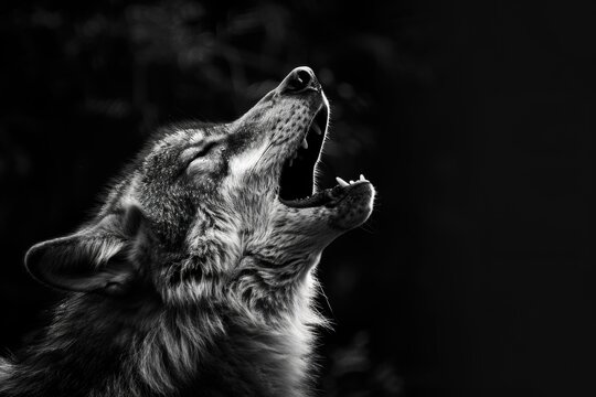 A wolf howling at the moon. AI.