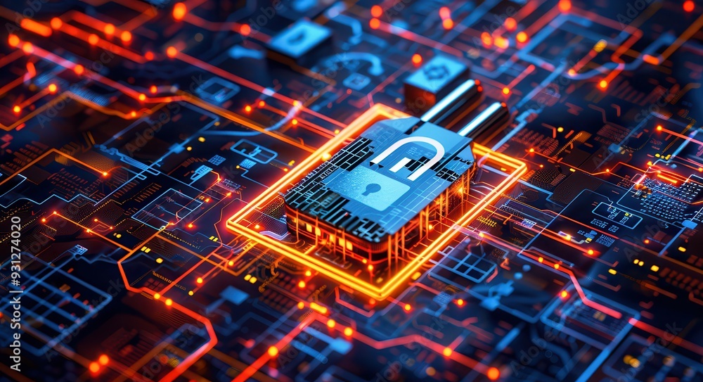 Wall mural cyber security concept. advanced technology for network security in business