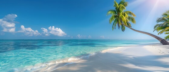 tropical beach with palm trees in Magazine Photography style