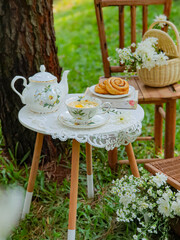 table and chairs in the garden