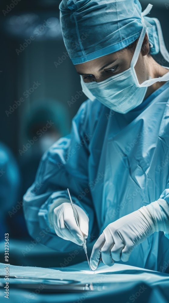 Poster a surgeon performs a delicate procedure in the operating room. ai.