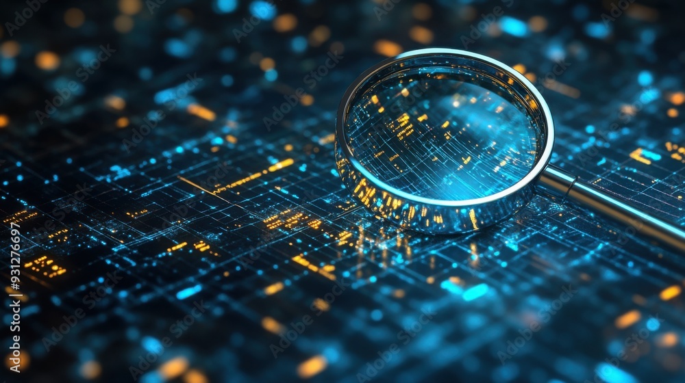 Aufkleber a 3d magnifying glass highlighting key data points in a floating digital grid, symbolizing targeted 