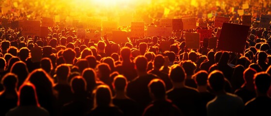 Obraz premium A vibrant crowd gathers at sunset, filled with energy and passion, symbolizing unity and the power of collective voices.