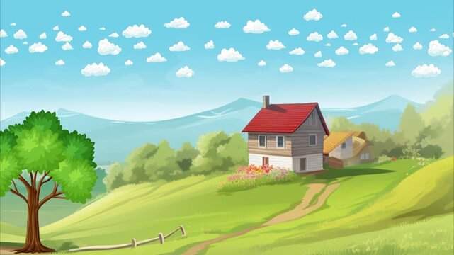 landscape with house and mountains