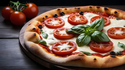pizza with tomatoes and basil
