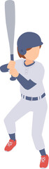 野球をする女性のアイソメトリックイラスト