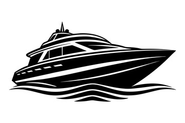 Luxurious yacht  logo design silhouette vector on a white background