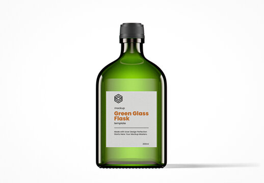 Rectangular Green Glass Flask Mockup