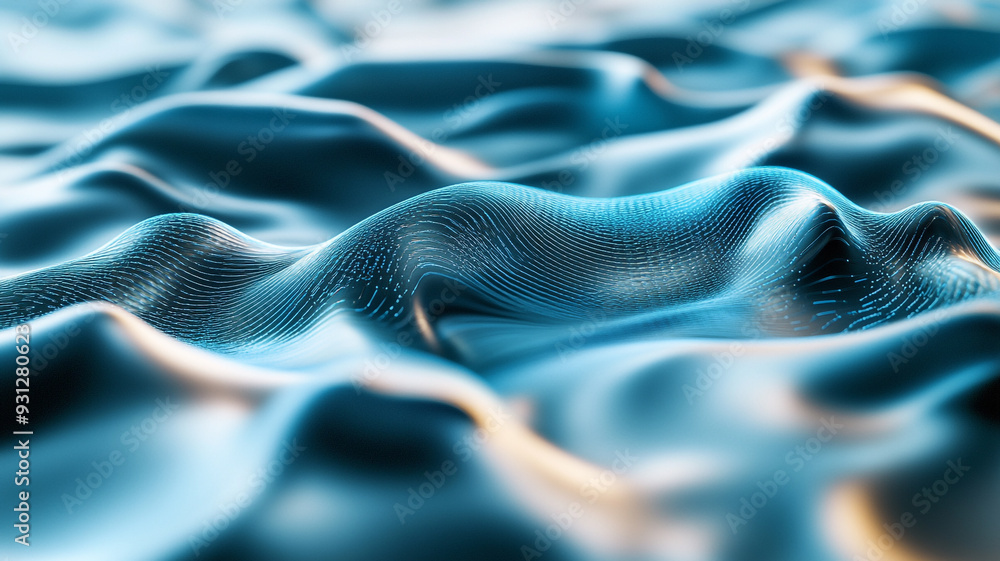 Poster wavy blue abstract patterns resembling ocean surfaces with soft lighting