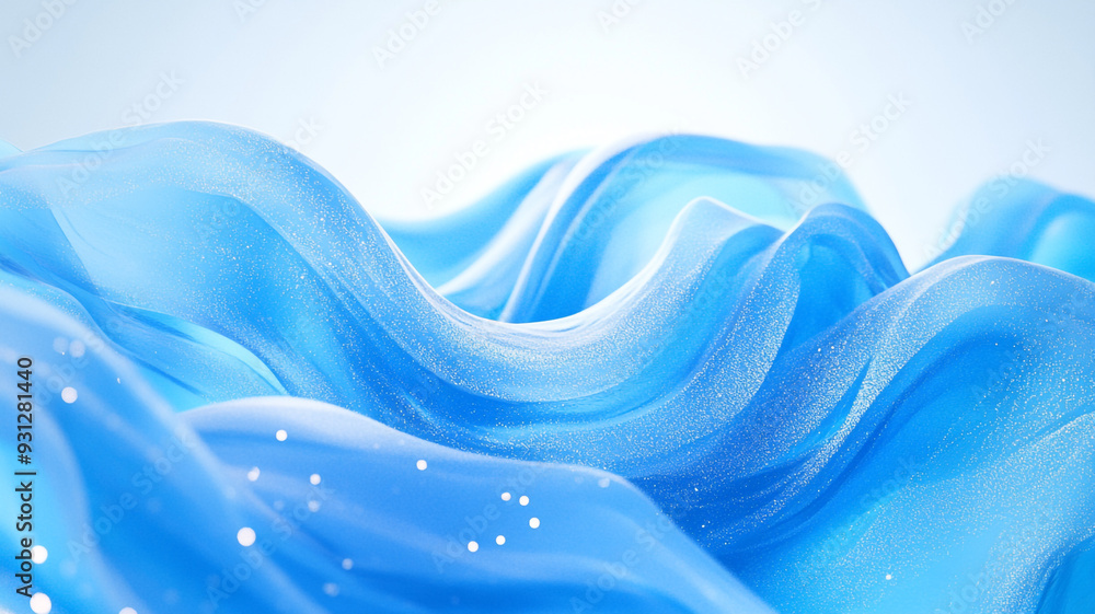 Poster blue wave-like texture with soft curves and sparkles, illuminated by soft light