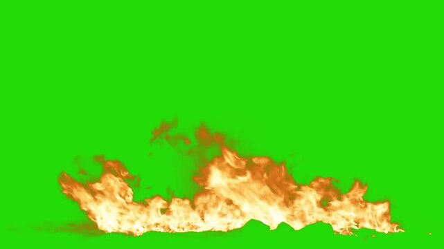 Fire Flames Igniting And Burning suitable for ignition of bonfire, grassland, forest and other fire scenes, alpha isolated green screen background