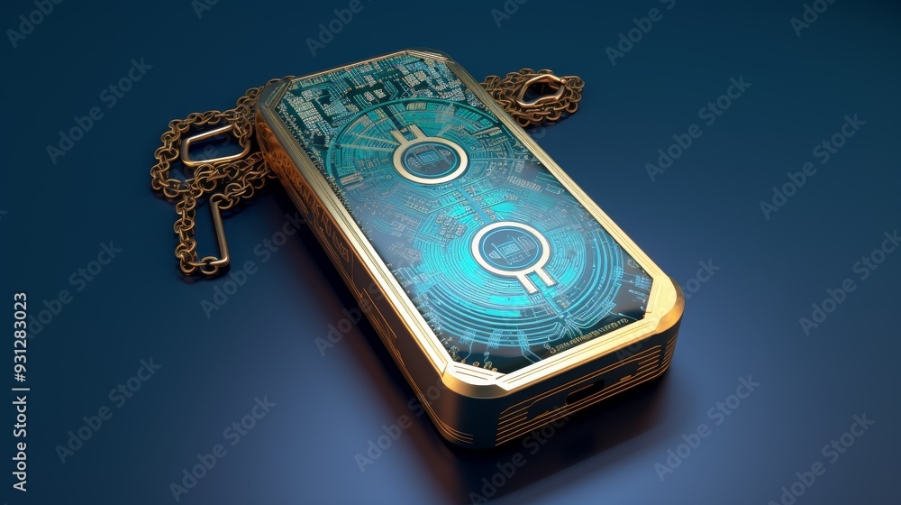 Poster detailed 3d model exploring the cryptographic security features of a bitcoin wallet, including priva