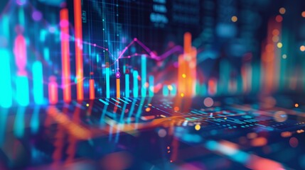 Vibrant floating charts and graphs in abstract scene symbolize data analysis and insight discovery