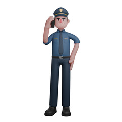 Professional Police 3D Art. A police officer is talking on the phone. Male Character