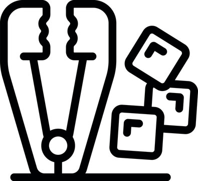 recommend clip art: Line icon of ice tongs holding three ice cubes, perfect for representing cold beverages and refreshment