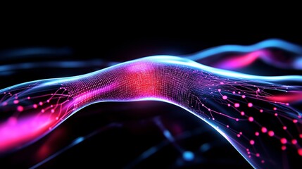 A colorful, abstract image of a wave with red and blue lines. The image has a futuristic, sci-fi vibe to it