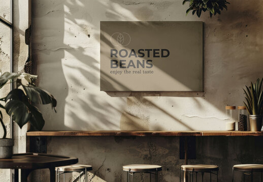 Cafe Wall Sign Mockup With Generative AI