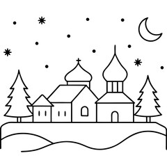 Naklejka premium detailed night scene of a Russian village in winter 